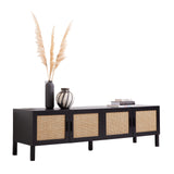 NNEDSZ Decor Tulum Rattan Entertainment Unit TV Stand Cabinet Storage Black