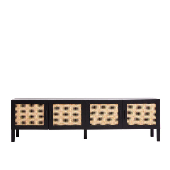 NNEDSZ Decor Tulum Rattan Entertainment Unit TV Stand Cabinet Storage Black