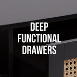 NNEDSZ Decor Tulum Rattan Coffee Table Storage Drawer Furniture Wooden Black