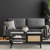 NNEDSZ Decor Tulum Rattan Coffee Table Storage Drawer Furniture Wooden Black