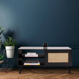 NNEDSZ Decor Tulum Rattan Coffee Table Storage Drawer Furniture Wooden Black