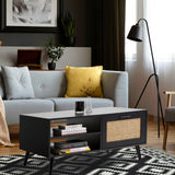 NNEDSZ Decor Tulum Rattan Coffee Table Storage Drawer Furniture Wooden Black