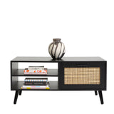 NNEDSZ Decor Tulum Rattan Coffee Table Storage Drawer Furniture Wooden Black