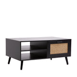 NNEDSZ Decor Tulum Rattan Coffee Table Storage Drawer Furniture Wooden Black