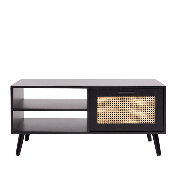 NNEDSZ Decor Tulum Rattan Coffee Table Storage Drawer Furniture Wooden Black