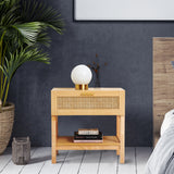 NNEDSZ Decor Santiago Rattan Bedside Table Drawers Table Nightstand Cabinet Oak