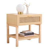 NNEDSZ Decor Santiago Rattan Bedside Table Drawers Table Nightstand Cabinet Oak