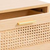 NNEDSZ Decor Santiago Rattan Bedside Table Drawers Table Nightstand Cabinet Oak