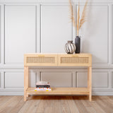 NNEDSZ Decor Santiago Rattan Console Table Entry Table Storage Hallway Wood Oak