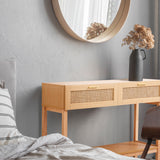NNEDSZ Decor Santiago Rattan Console Table Entry Table Storage Hallway Wood Oak