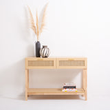 NNEDSZ Decor Santiago Rattan Console Table Entry Table Storage Hallway Wood Oak