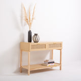 NNEDSZ Decor Santiago Rattan Console Table Entry Table Storage Hallway Wood Oak
