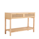 NNEDSZ Decor Santiago Rattan Console Table Entry Table Storage Hallway Wood Oak