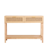NNEDSZ Decor Santiago Rattan Console Table Entry Table Storage Hallway Wood Oak