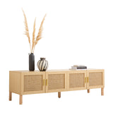 NNEDSZ Decor Santiago Rattan Entertainment Unit TV Stand Cabinet Storage Oak