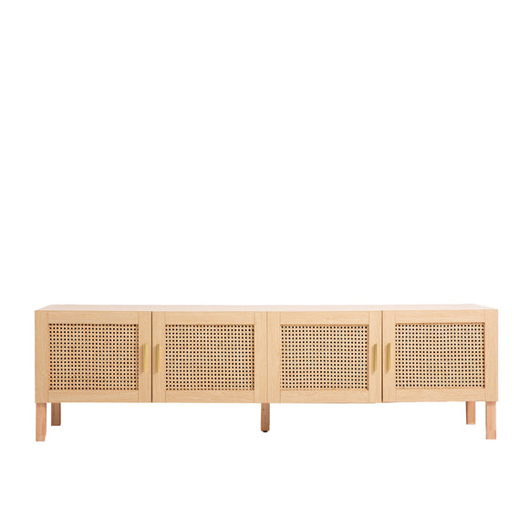 NNEDSZ Decor Santiago Rattan Entertainment Unit TV Stand Cabinet Storage Oak