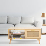 NNEDSZ Decor Santiago Rattan Coffee Table Storage Drawer Furniture Wooden Oak