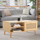 NNEDSZ Decor Santiago Rattan Coffee Table Storage Drawer Furniture Wooden Oak