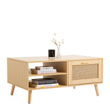 NNEDSZ Decor Santiago Rattan Coffee Table Storage Drawer Furniture Wooden Oak