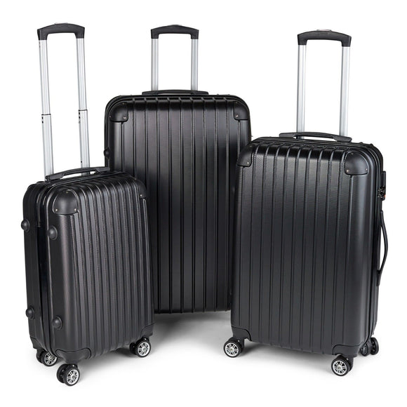 NNEDSZ Premium 3pc ABS Luggage Suitcase Luxury Hard Case Shockproof Travel Set - Black