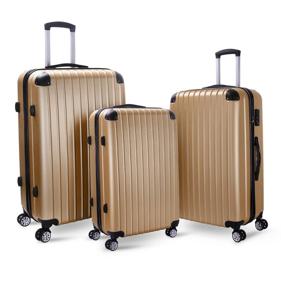 NNEDSZ Premium 3pc ABS Luggage Suitcase Luxury Hard Case Shockproof Travel Set - Gold