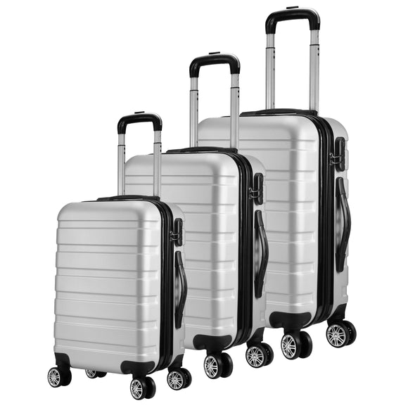 NNEDSZ 3pc ABS Luggage Suitcase Luxury Hard Case Shockproof Travel Set - Silver