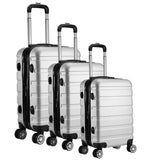 NNEDSZ 3pc ABS Luggage Suitcase Luxury Hard Case Shockproof Travel Set - Silver