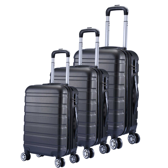 NNEDSZ 3pc ABS Luggage Suitcase Luxury Hard Case Shockproof Travel Set - Black