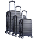 NNEDSZ 3pc ABS Luggage Suitcase Luxury Hard Case Shockproof Travel Set - Black