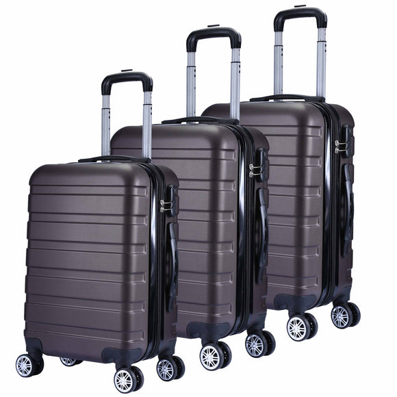 NNEDSZ 3pc ABS Luggage Suitcase Luxury Hard Case Shockproof Travel Set - Brown