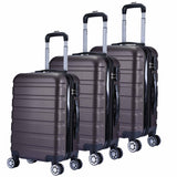 NNEDSZ 3pc ABS Luggage Suitcase Luxury Hard Case Shockproof Travel Set - Brown