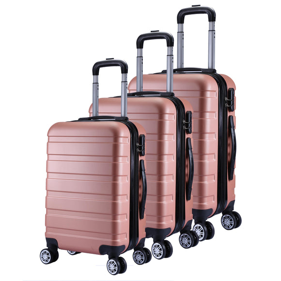NNEDSZ 3pc ABS Luggage Suitcase Luxury Hard Case Shockproof Travel Set - Rose Gold
