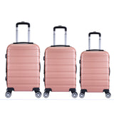 NNEDSZ 3pc ABS Luggage Suitcase Luxury Hard Case Shockproof Travel Set - Rose Gold