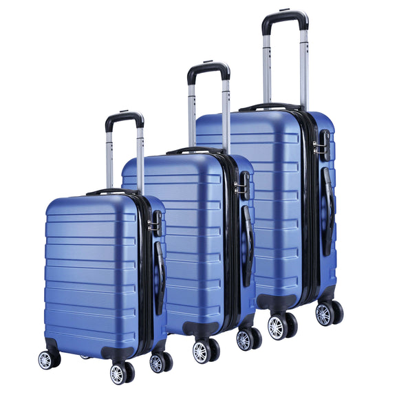 NNEDSZ 3pc ABS Luggage Suitcase Luxury Hard Case Shockproof Travel Set - Blue