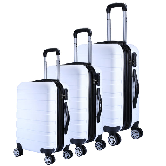 NNEDSZ 3pc ABS Luggage Suitcase Luxury Hard Case Shockproof Travel Set - White