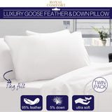 NNEDSZ Comfort Goose Down Feather Pillows 1000GSM 100% Cotton Cover - Twin Pack 50 x 75 cm White