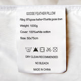 NNEDSZ Comfort Goose Down Feather Pillows 1000GSM 100% Cotton Cover - Twin Pack 50 x 75 cm White