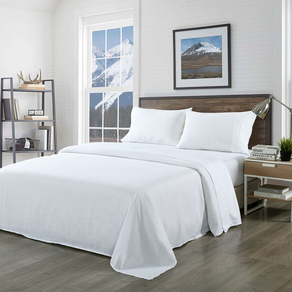 NNEDSZ Comfort Bamboo Blended Sheet & Pillowcases Set 1000TC Ultra Soft Bedding Queen White