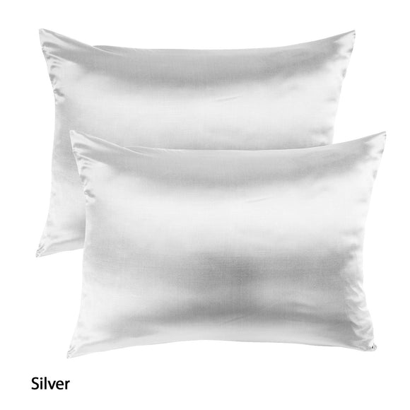 NNEDSZ Comfort Mulberry Soft Silk Hypoallergenic Pillowcase Twin Pack 51 x 76cm 51 x 76 cm Silver