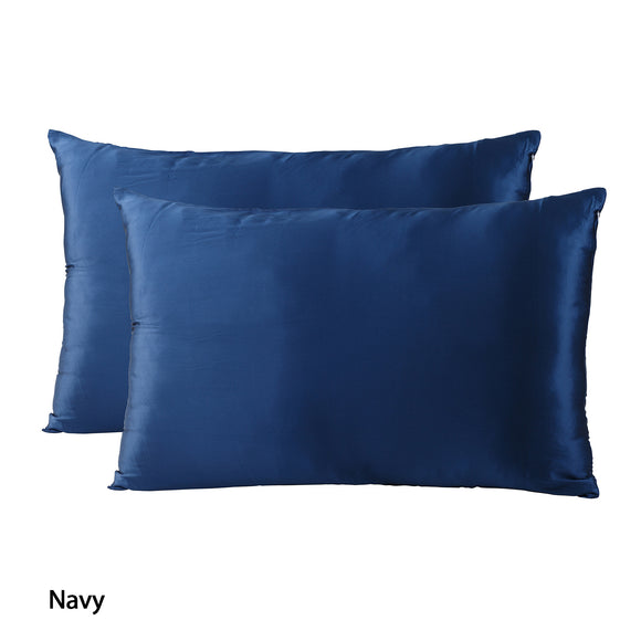 NNEDSZ Comfort Mulberry Soft Silk Hypoallergenic Pillowcase Twin Pack 51 x 76cm 51 x 76 cm Navy
