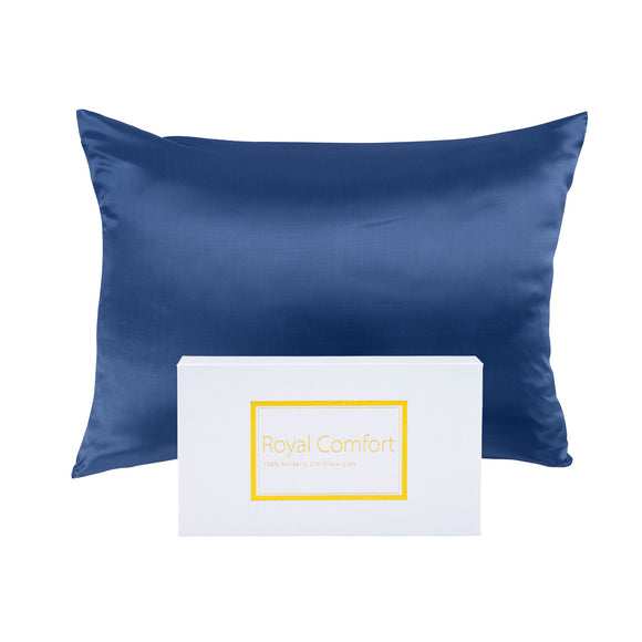 NNEDSZ Comfort Pure Silk Pillow Case 100% Mulberry Silk Hypoallergenic Pillowcase 51 x 76 cm Navy