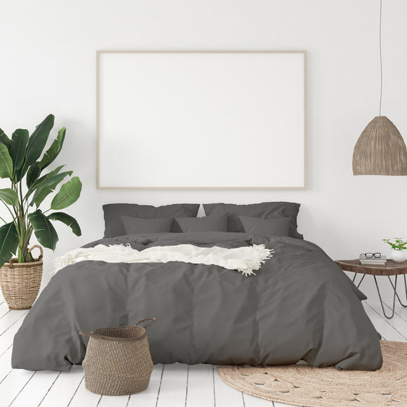 NNEDSZ 1000 Thread Count Hotel Grade Bamboo Cotton Quilt Cover Pillowcases Set Queen Pewter