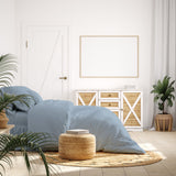 NNEDSZ 1000 Thread Count Hotel Grade Bamboo Cotton Quilt Cover Pillowcases Set Queen Blue Fog
