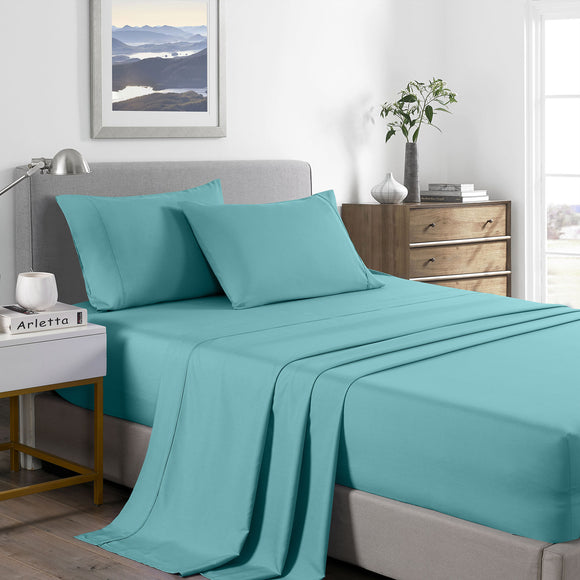 NNEDSZ Comfort 2000 Thread Count Bamboo Cooling Sheet Set Ultra Soft Bedding King Aqua