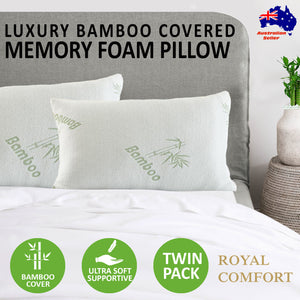 NNEDSZ Comfort Luxury Bamboo Covered Memory Foam Pillow Twin Pack Hypoallergenic 56 x 36 x 10 cm White, Green