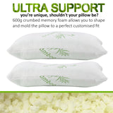 NNEDSZ Comfort Luxury Bamboo Covered Memory Foam Pillow Twin Pack Hypoallergenic 56 x 36 x 10 cm White, Green
