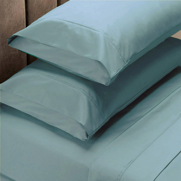 NNEDSZ Taylor 1500 Thread Count Pure Soft Cotton Blend Flat & Fitted Sheet Set King Mist