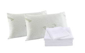 NNEDSZ Comfort Bamboo Blend Sheet Set 1000TC and Bamboo Pillows 2 Pack Ultra Soft Queen White