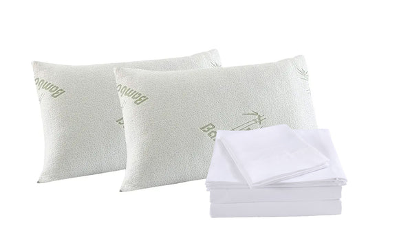 NNEDSZ Comfort Bamboo Blend Sheet Set 1000TC and Bamboo Pillows 2 Pack Ultra Soft Queen White