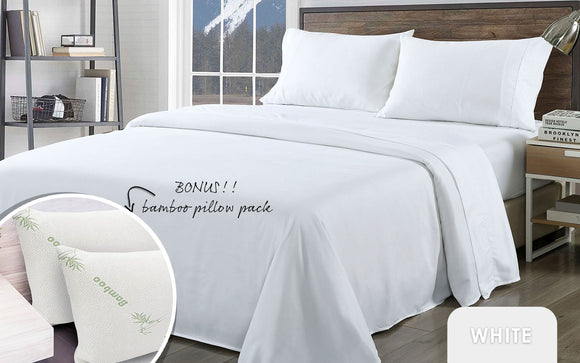 NNEDSZ Comfort Bamboo Blend Sheet Set 1000TC and Bamboo Pillows 2 Pack Ultra Soft King White